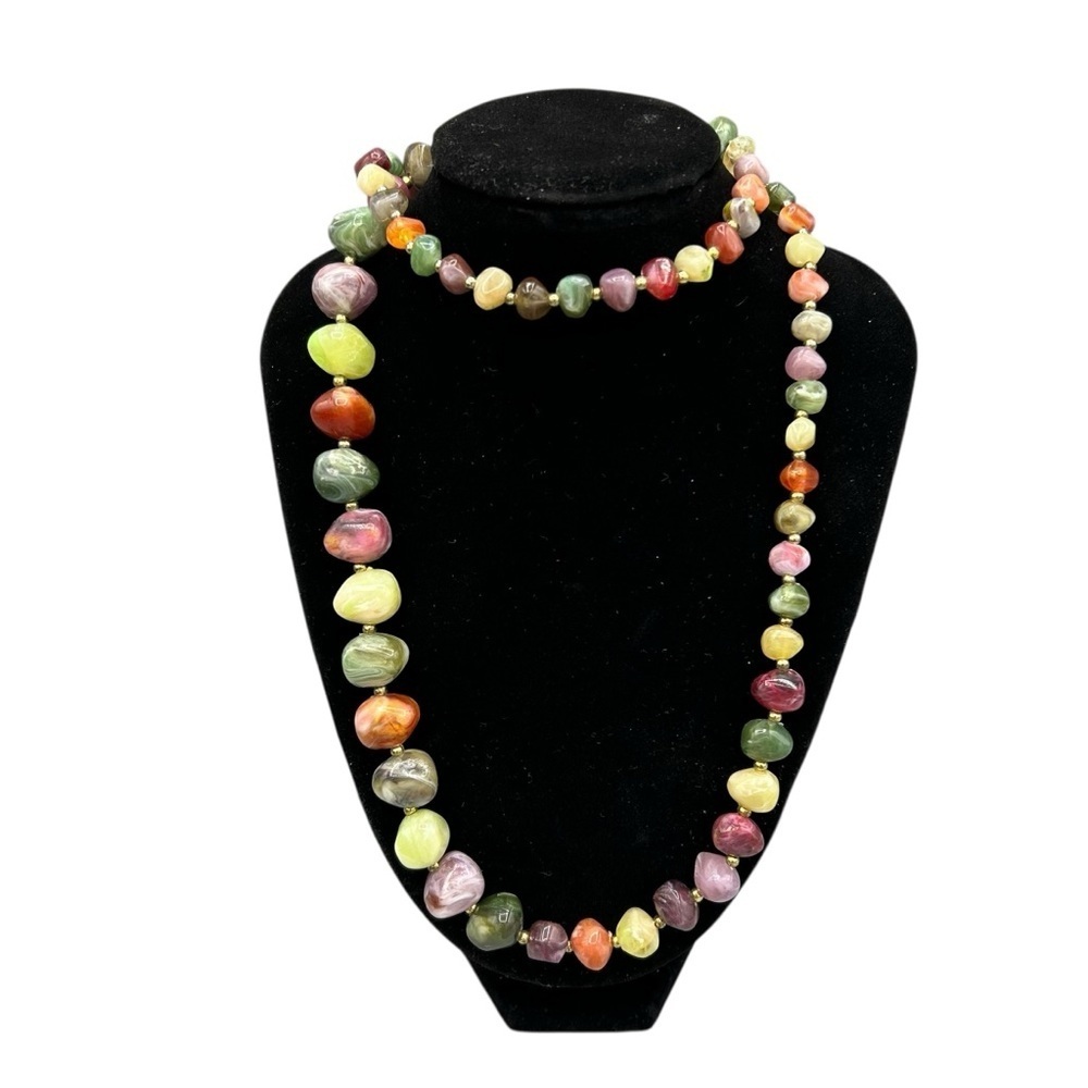 Vintage Chunky Multicolor Natural Stone Statement Necklace - Picture 1 of 10